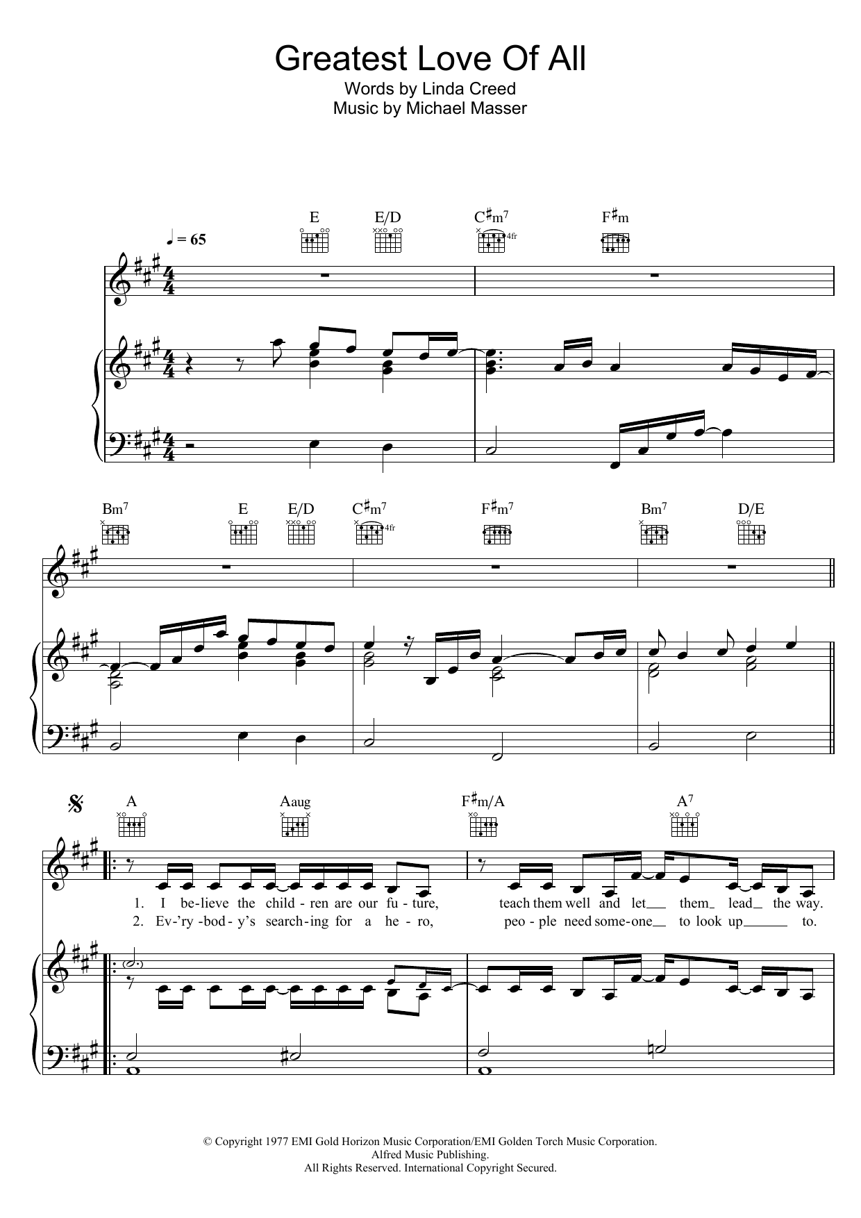 Download Whitney Houston The Greatest Love Of All Sheet Music and learn how to play Piano PDF digital score in minutes