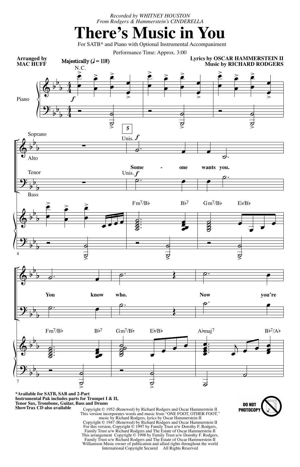 Download Whitney Houston There's Music In You (from Cinderella) (arr. Mac Huff) Sheet Music and learn how to play SATB Choir PDF digital score in minutes
