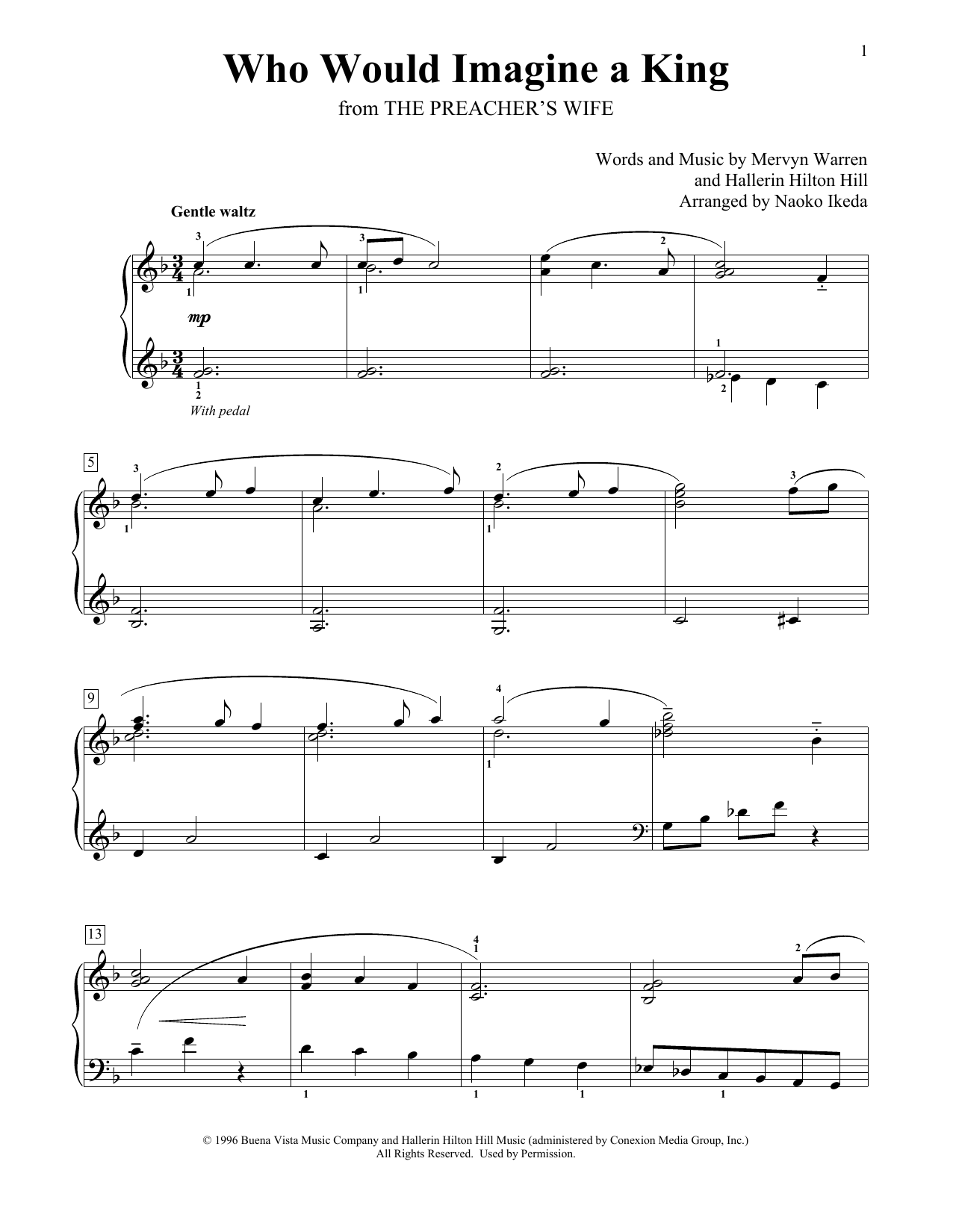 Download Whitney Houston Who Would Imagine A King (arr. Naoko Ikeda) Sheet Music and learn how to play Educational Piano PDF digital score in minutes