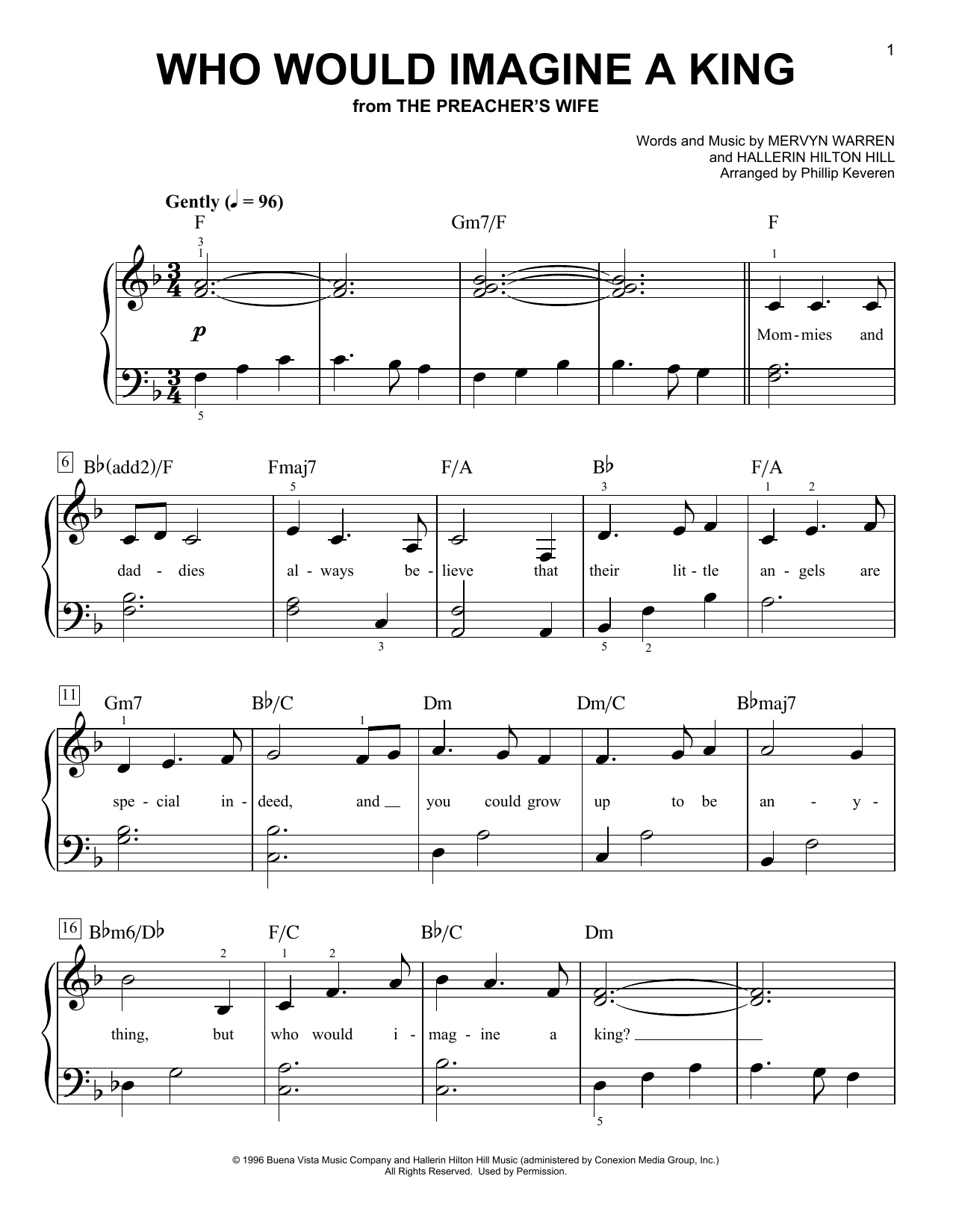 Download Whitney Houston Who Would Imagine A King (arr. Phillip Keveren) Sheet Music and learn how to play Easy Piano PDF digital score in minutes