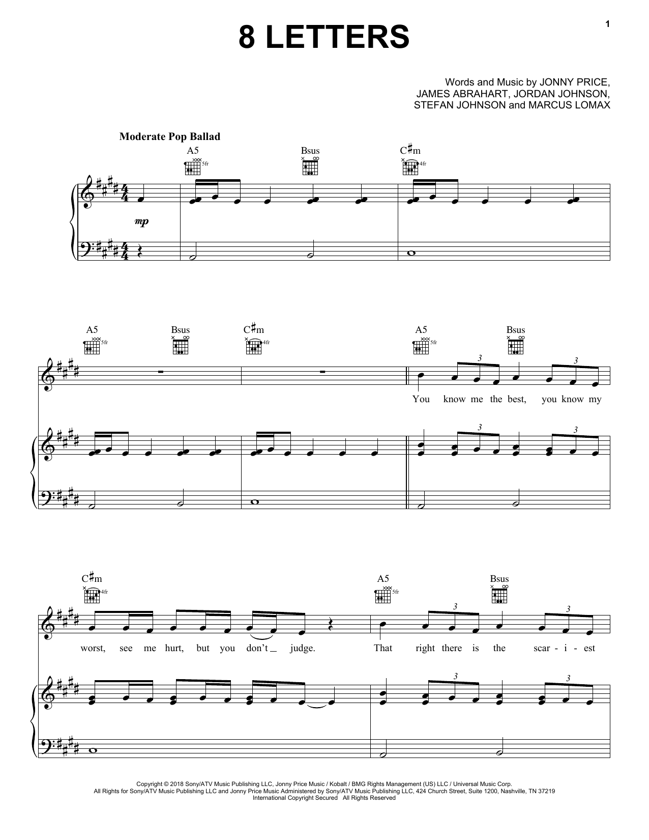 Download Why Don't We 8 Letters Sheet Music and learn how to play Piano, Vocal & Guitar Chords (Right-Hand Melody) PDF digital score in minutes