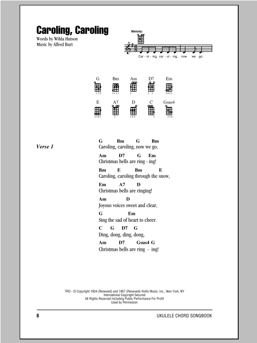 Download Wihla Hutson Caroling, Caroling Sheet Music and learn how to play Ukulele with strumming patterns PDF digital score in minutes