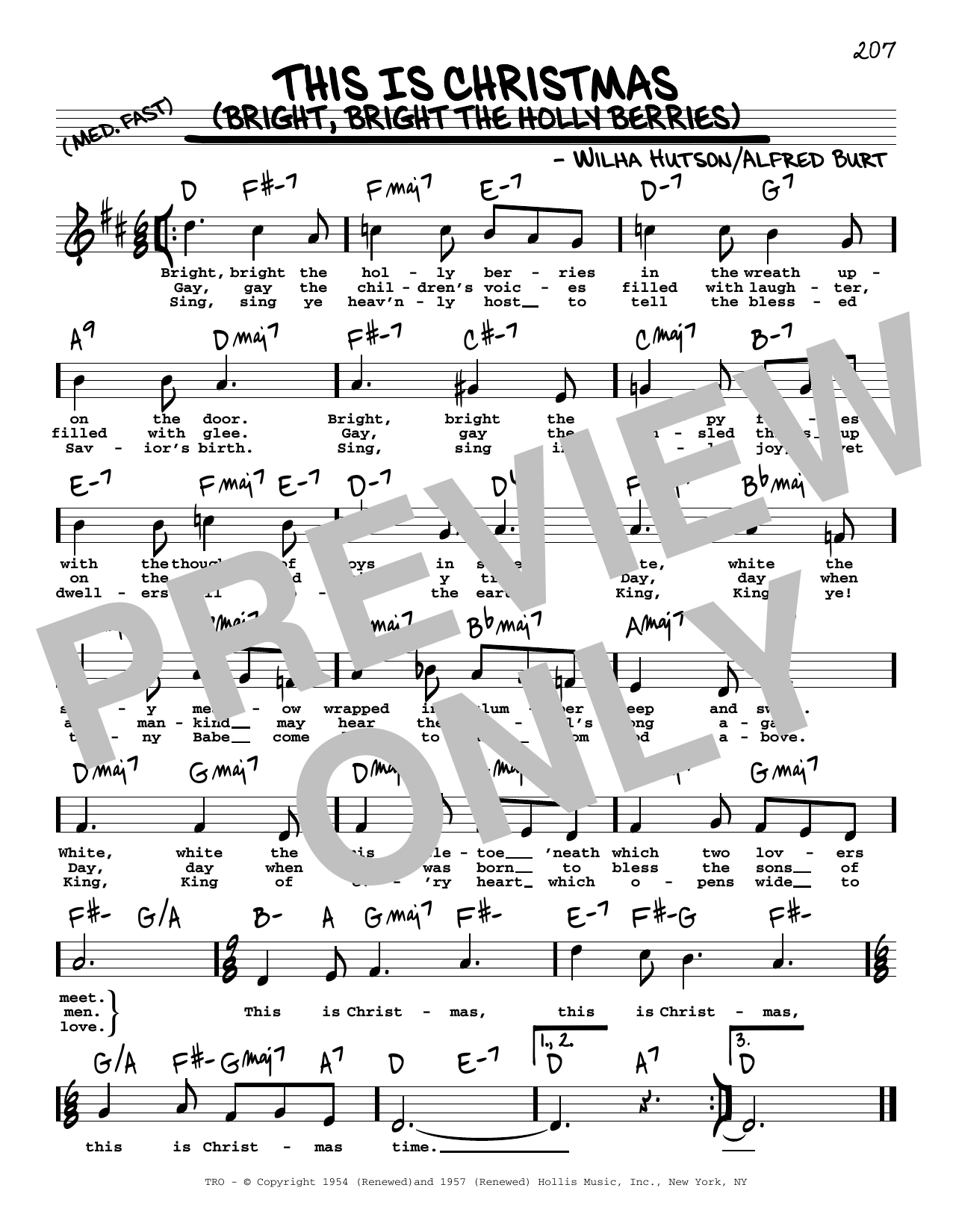 Download Wihla Hutson This Is Christmas (Bright, Bright The Holly Berries) Sheet Music and learn how to play Real Book – Melody, Lyrics & Chords PDF digital score in minutes