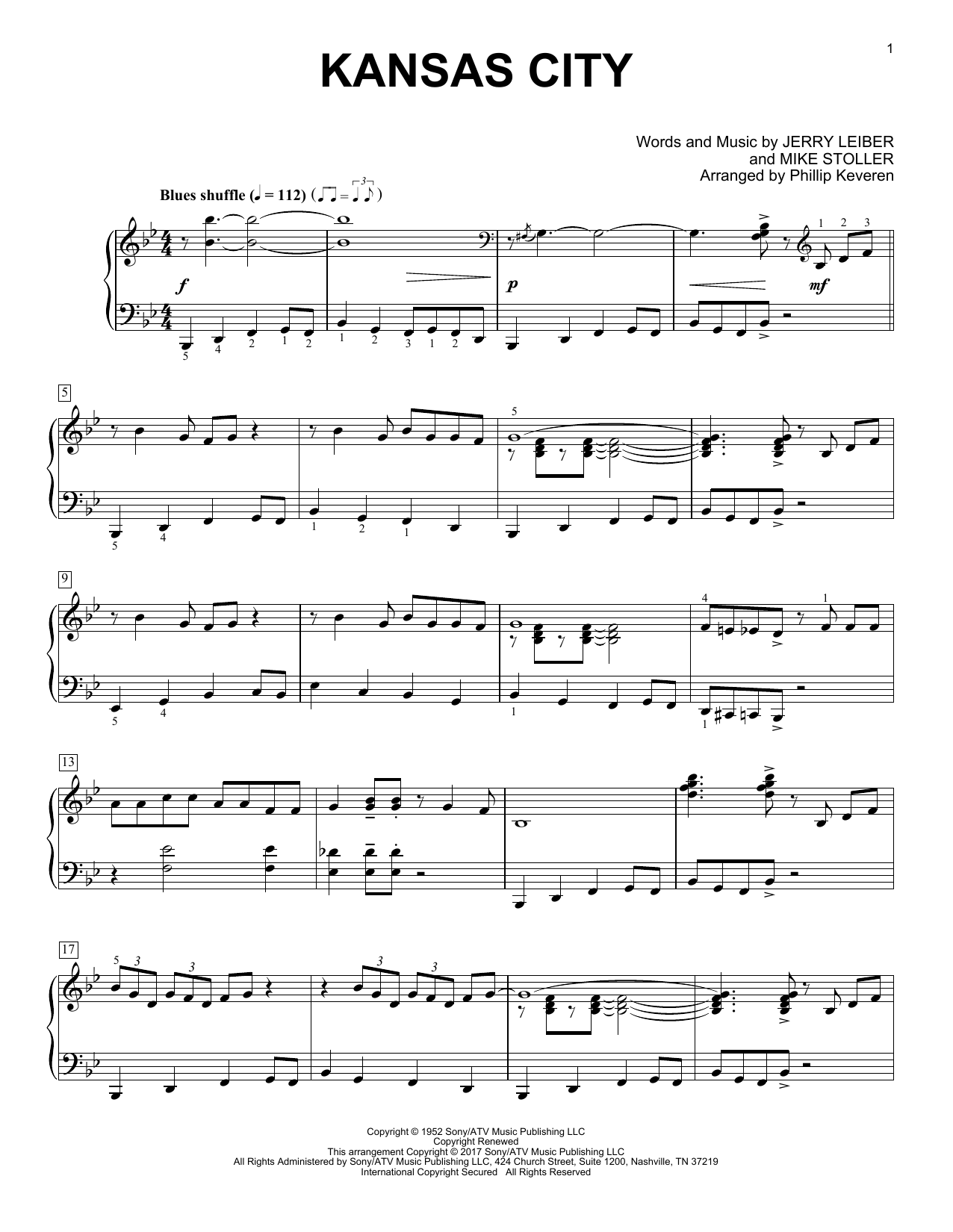 Download Wilbert Harrison Kansas City (arr. Phillip Keveren) Sheet Music and learn how to play Piano Solo PDF digital score in minutes
