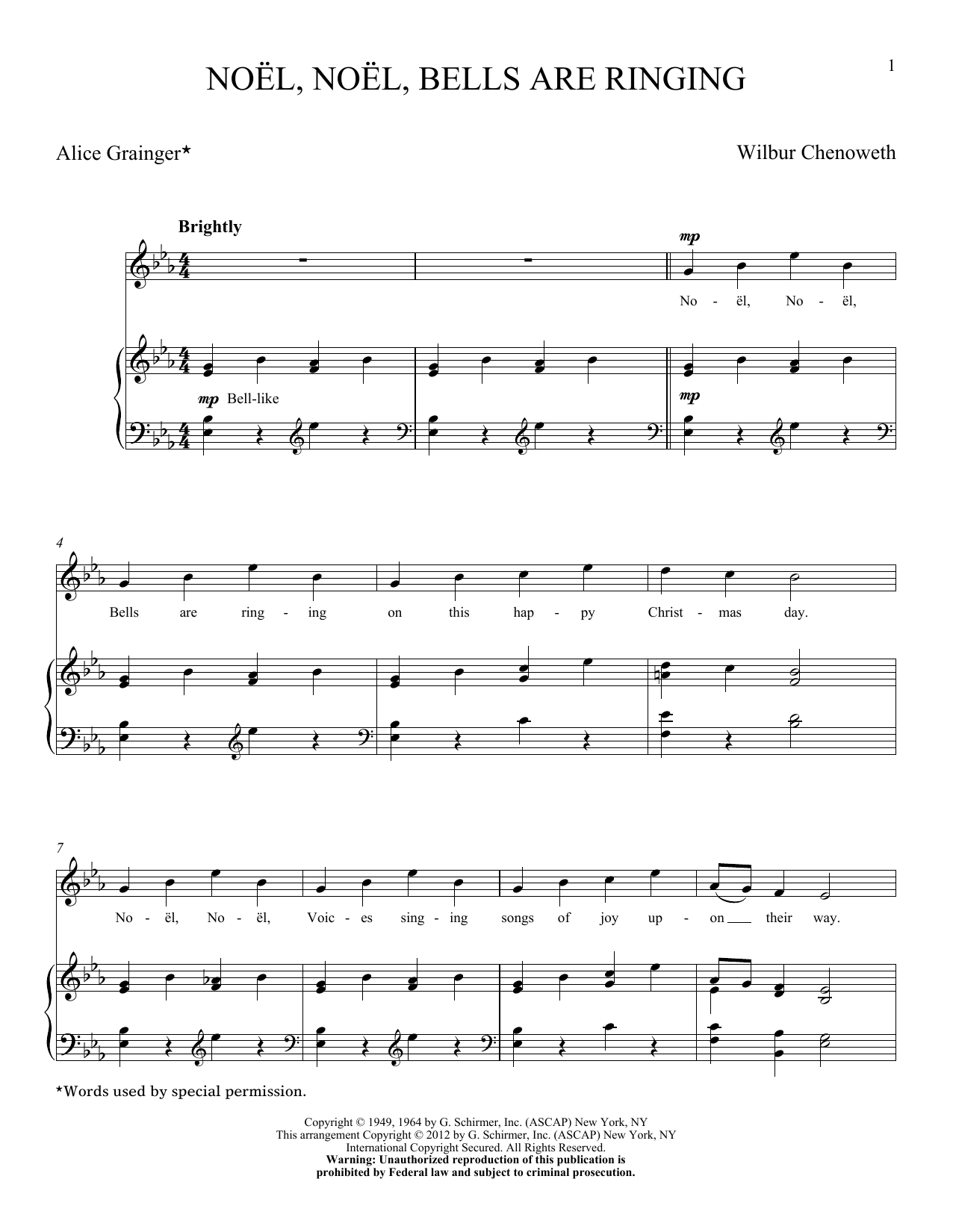 Download Wilbur Chenoweth Noel, Noel, Bells Are Ringing Sheet Music and learn how to play Piano & Vocal PDF digital score in minutes