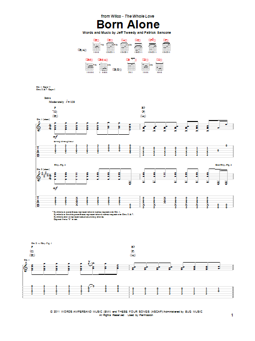 Download Wilco Born Alone Sheet Music and learn how to play Guitar Tab PDF digital score in minutes