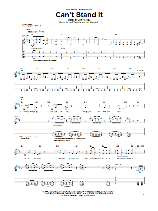 Download Wilco Can't Stand It Sheet Music and learn how to play Guitar Tab PDF digital score in minutes