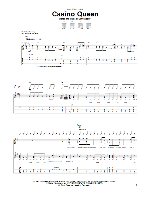 Download Wilco Casino Queen Sheet Music and learn how to play Guitar Tab PDF digital score in minutes