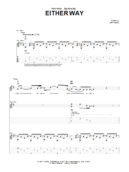 Download Wilco Either Way Sheet Music and learn how to play Guitar Tab PDF digital score in minutes