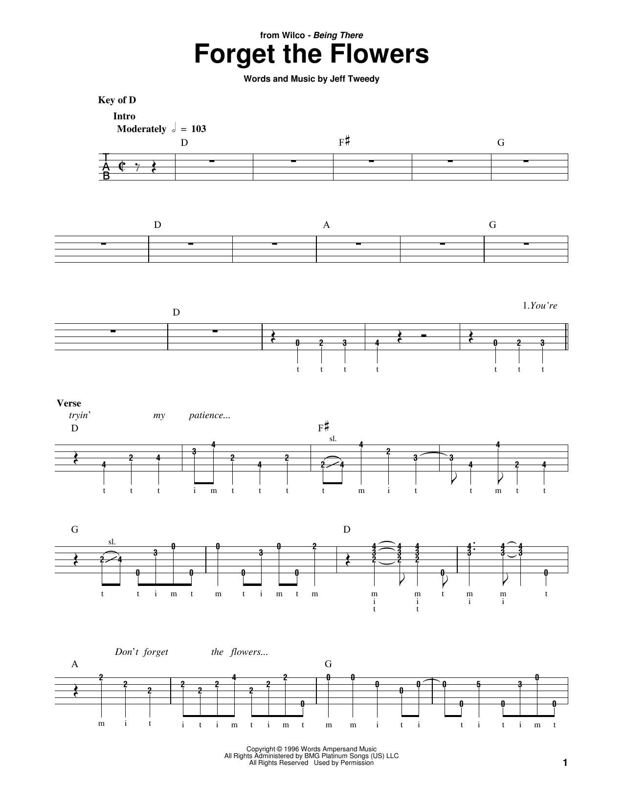Download Wilco Forget The Flowers Sheet Music and learn how to play Banjo PDF digital score in minutes
