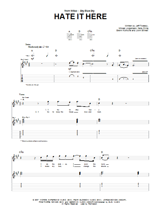 Download Wilco Hate It Here Sheet Music and learn how to play Guitar Tab PDF digital score in minutes