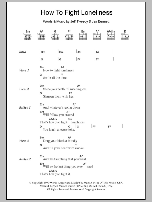 Download Wilco How To Fight Loneliness Sheet Music and learn how to play Lyrics & Chords PDF digital score in minutes