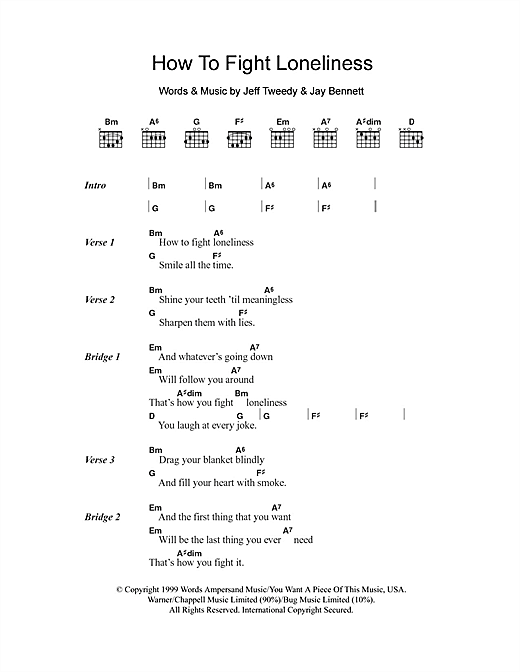 Download Wilco How To Fight Loneliness Sheet Music and learn how to play Lyrics & Chords PDF digital score in minutes
