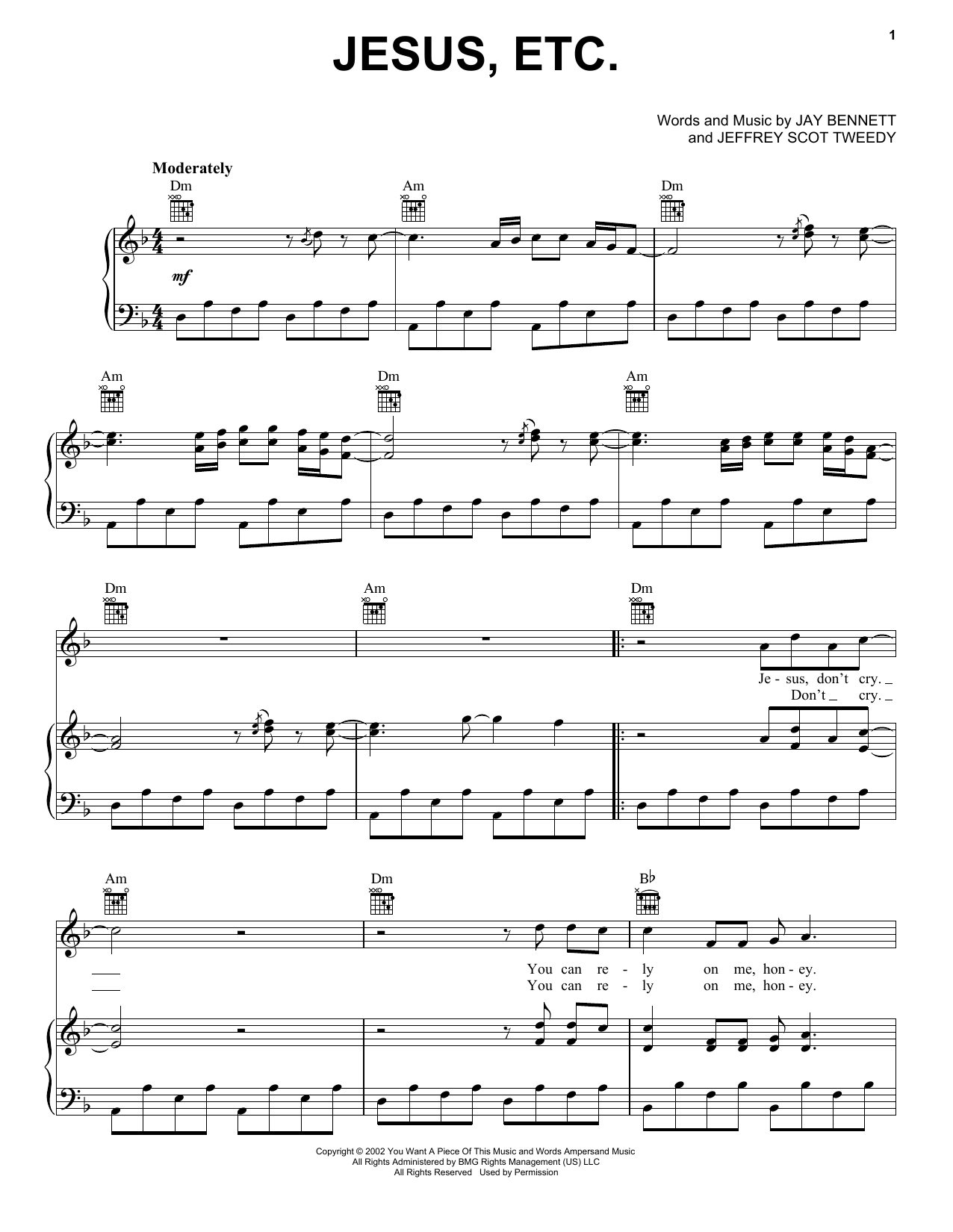 Download Wilco Jesus, Etc... Sheet Music and learn how to play Lyrics & Chords PDF digital score in minutes