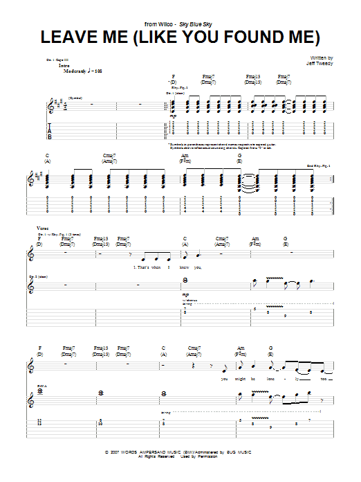 Download Wilco Leave Me (Like You Found Me) Sheet Music and learn how to play Guitar Tab PDF digital score in minutes