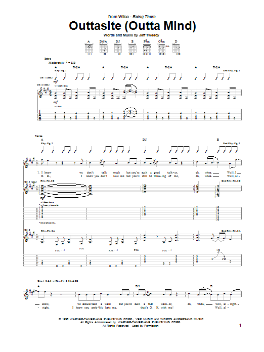 Download Wilco Outtasite (Outta Mind) Sheet Music and learn how to play Guitar Tab PDF digital score in minutes