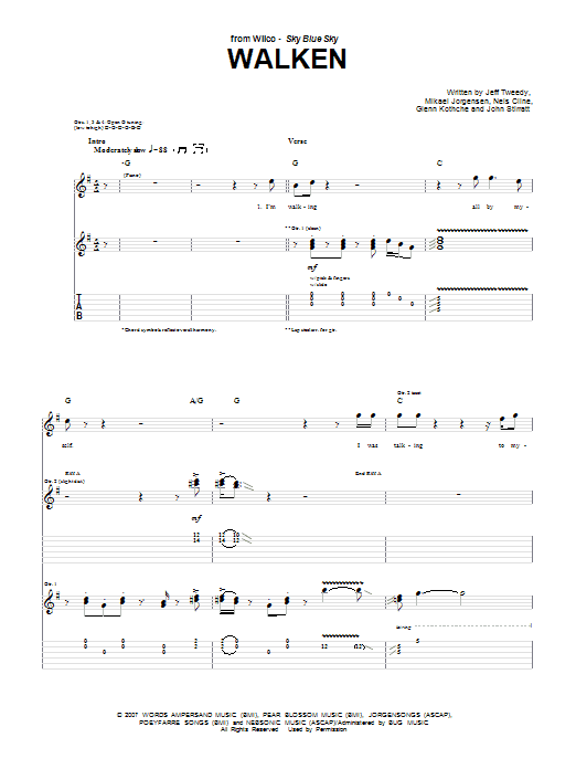 Download Wilco Walken Sheet Music and learn how to play Guitar Tab PDF digital score in minutes