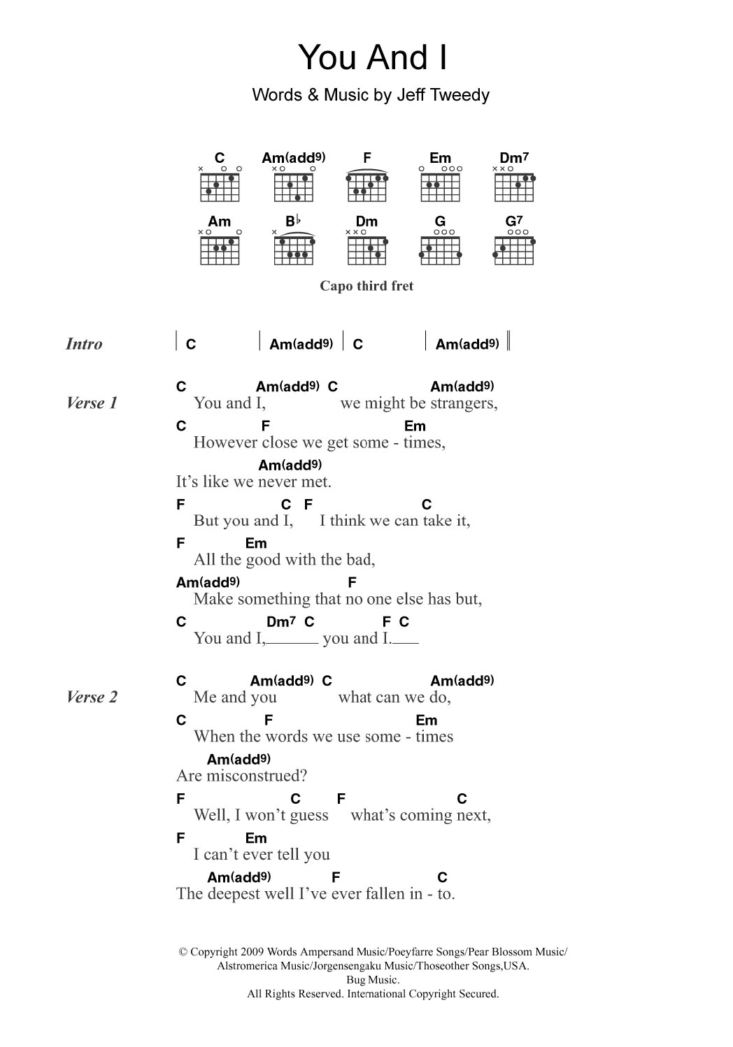 Download Wilco You And I (featuring Feist) Sheet Music and learn how to play Guitar Chords/Lyrics PDF digital score in minutes