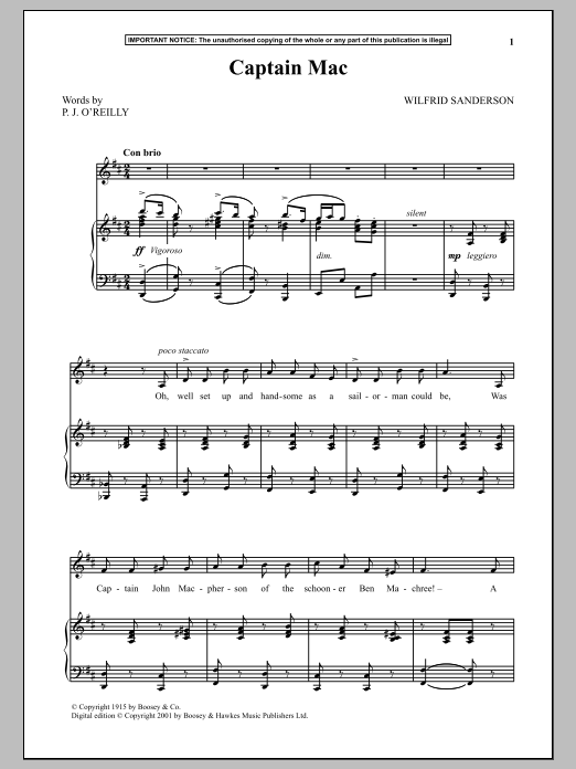 Download Wilfrid Sanderson Captain Mac Sheet Music and learn how to play Piano & Vocal PDF digital score in minutes
