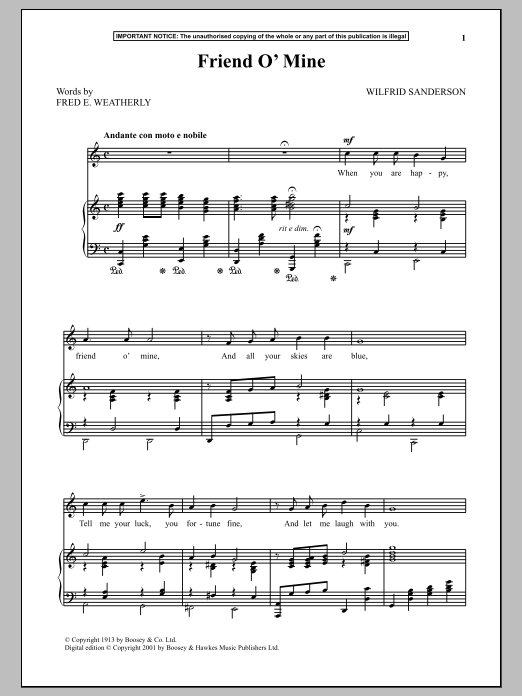 Download Wilfrid Sanderson Friend O Mine Sheet Music and learn how to play Piano & Vocal PDF digital score in minutes