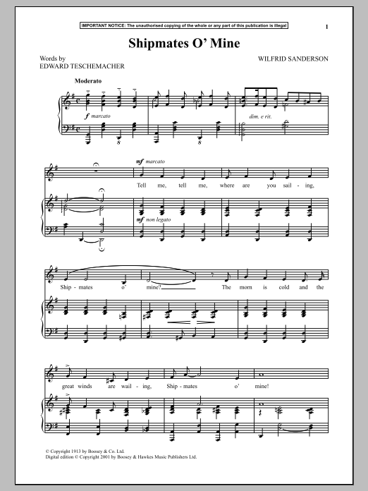 Download Wilfrid Sanderson Shipmates O Mine Sheet Music and learn how to play Piano & Vocal PDF digital score in minutes