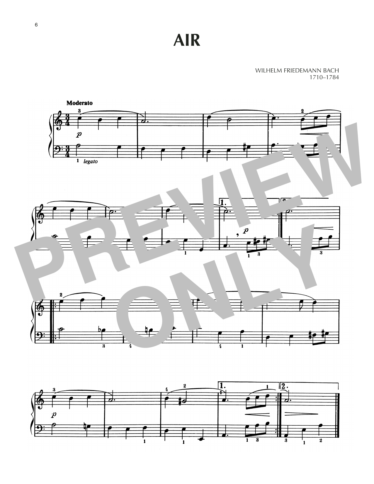 Download Wilhelm Friedemann Bach Air In A Minor Sheet Music and learn how to play Piano Solo PDF digital score in minutes