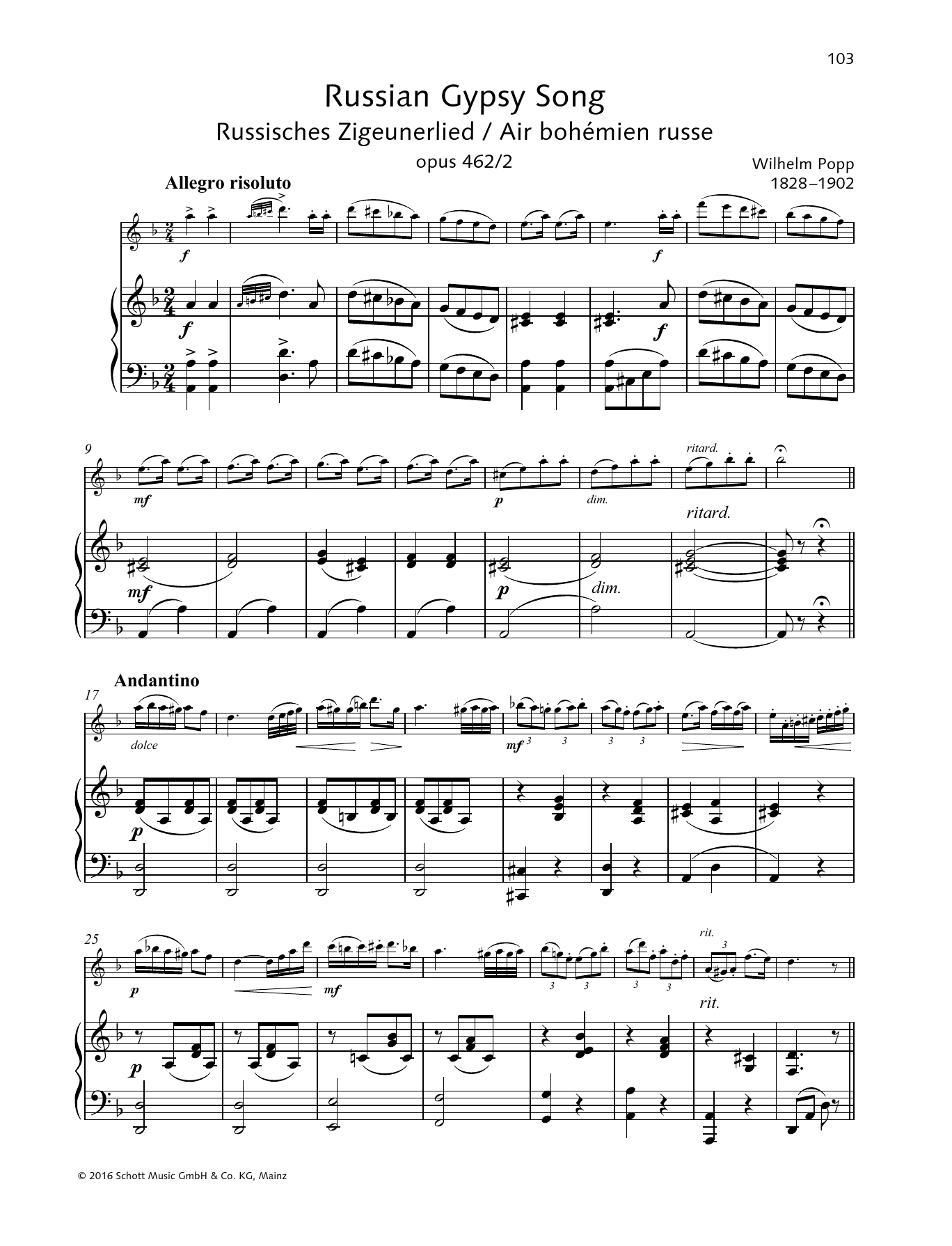Download Wilhelm Popp Russian Gypsy Song Sheet Music and learn how to play Woodwind Solo PDF digital score in minutes