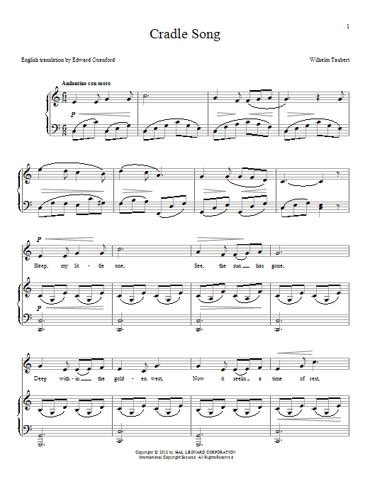 Download Wilhelm Taubert Cradle Song Sheet Music and learn how to play Piano & Vocal PDF digital score in minutes