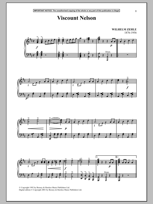 Download Wilhelm Zehle Viscount Nelson Sheet Music and learn how to play Piano PDF digital score in minutes