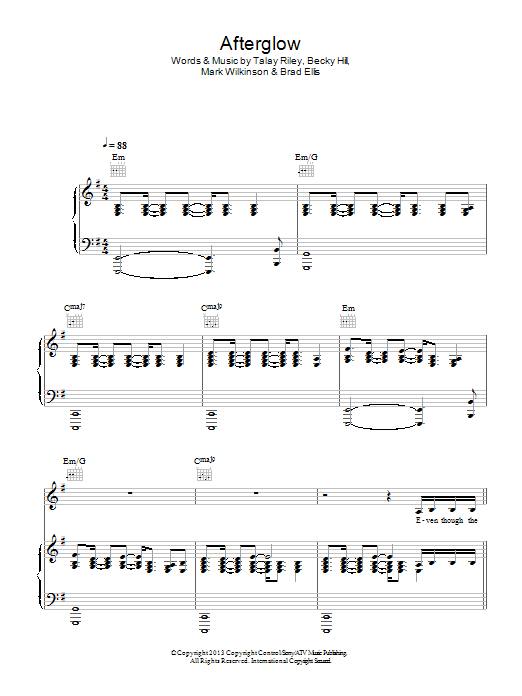 Download Wilkinson Afterglow Sheet Music and learn how to play Piano, Vocal & Guitar (Right-Hand Melody) PDF digital score in minutes