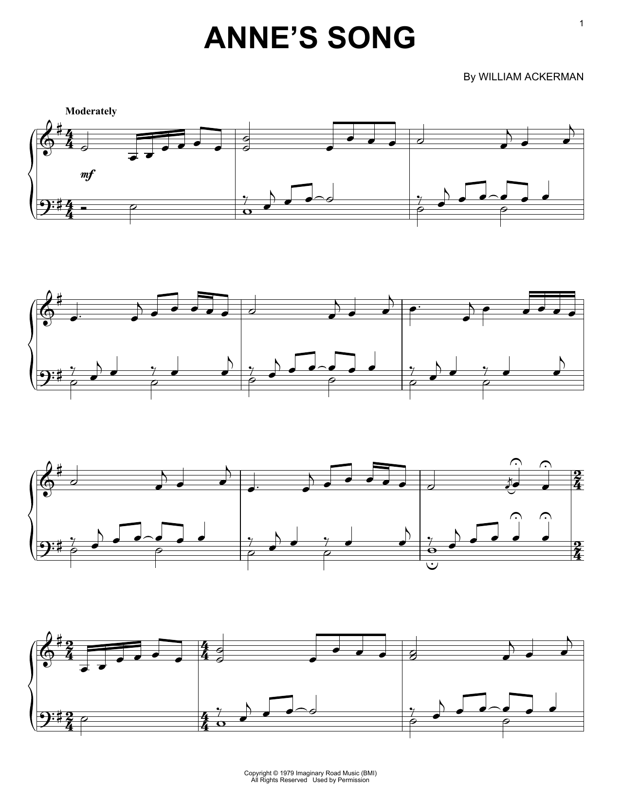 Download Will Ackerman Anne's Song Sheet Music and learn how to play Guitar Tab PDF digital score in minutes