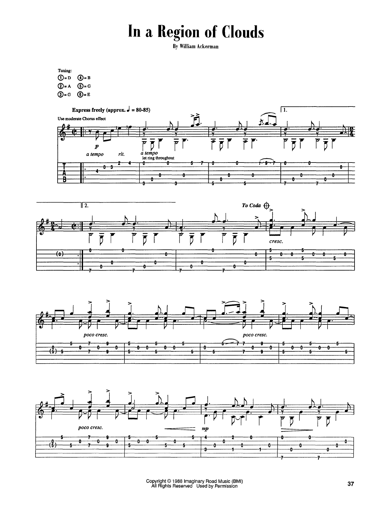 Download Will Ackerman In A Region Of Clouds Sheet Music and learn how to play Guitar Tab PDF digital score in minutes