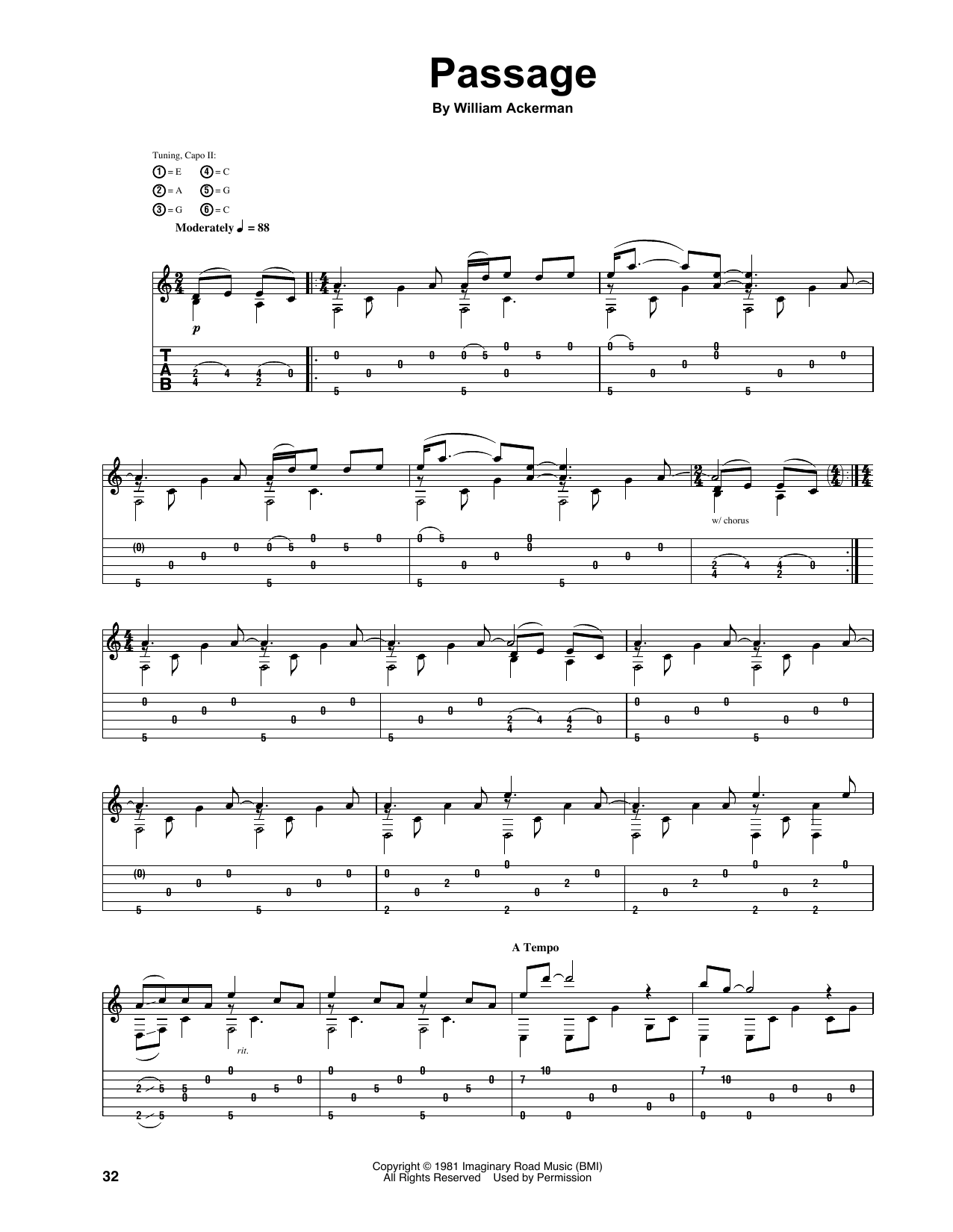 Download Will Ackerman Passage Sheet Music and learn how to play Guitar Tab PDF digital score in minutes