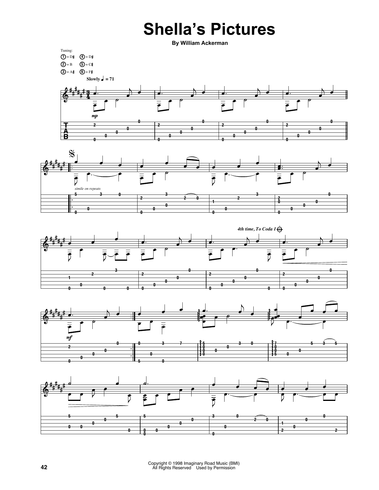 Download Will Ackerman Shella's Pictures Sheet Music and learn how to play Guitar Tab PDF digital score in minutes