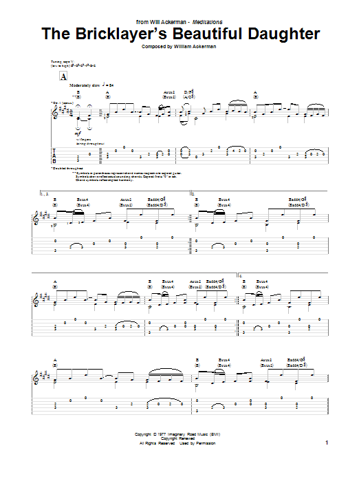 Download Will Ackerman The Bricklayer's Beautiful Daughter Sheet Music and learn how to play Solo Guitar PDF digital score in minutes