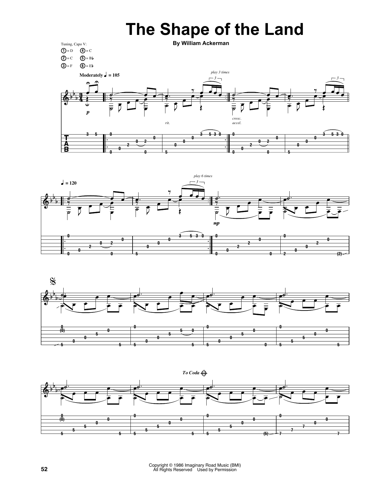 Download Will Ackerman The Shape Of The Land Sheet Music and learn how to play Guitar Tab PDF digital score in minutes