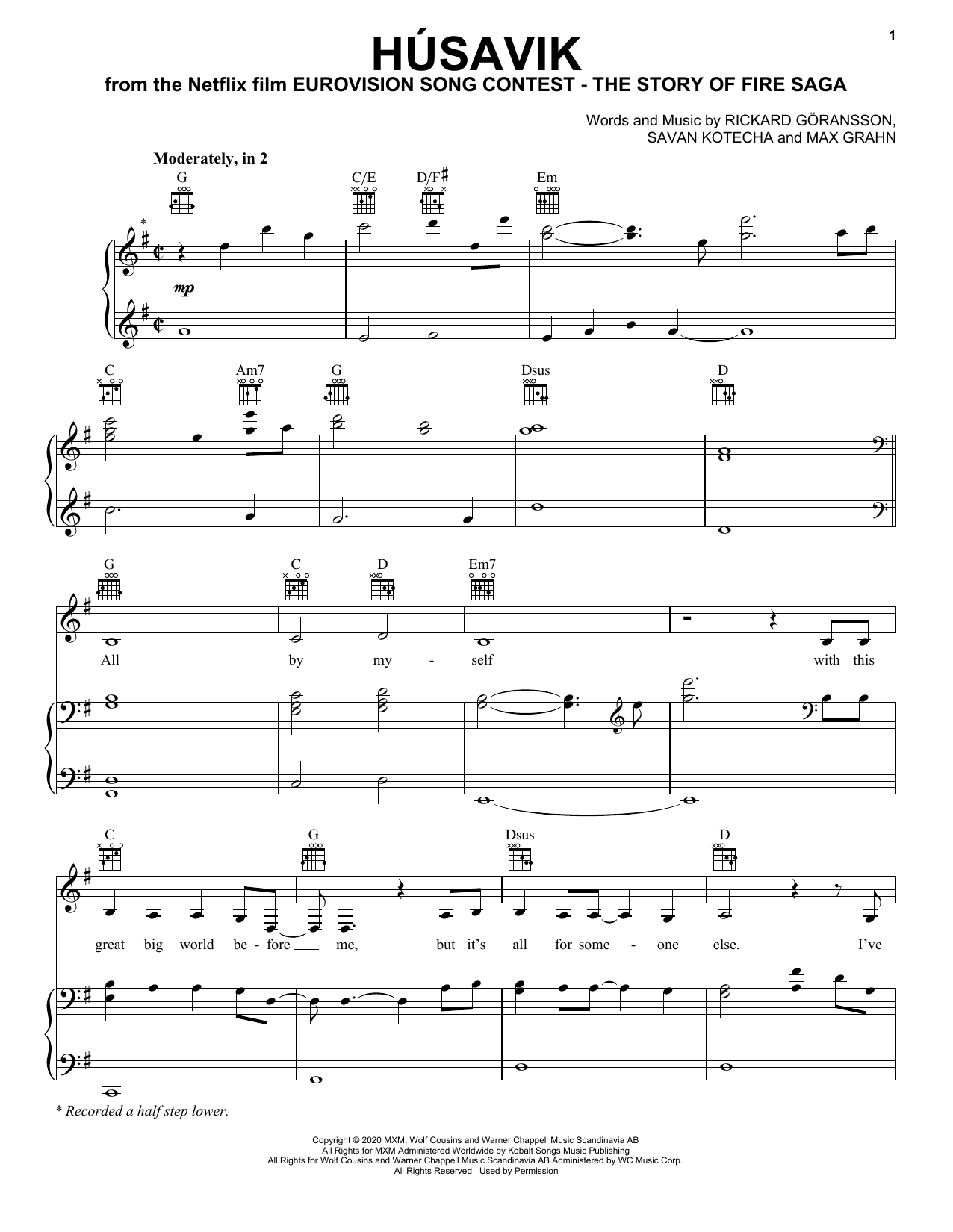Download Will Ferrell & My Marianne Húsavik (from Eurovision Song Contest: The Story of Fire Saga) Sheet Music and learn how to play Easy Guitar Tab PDF digital score in minutes