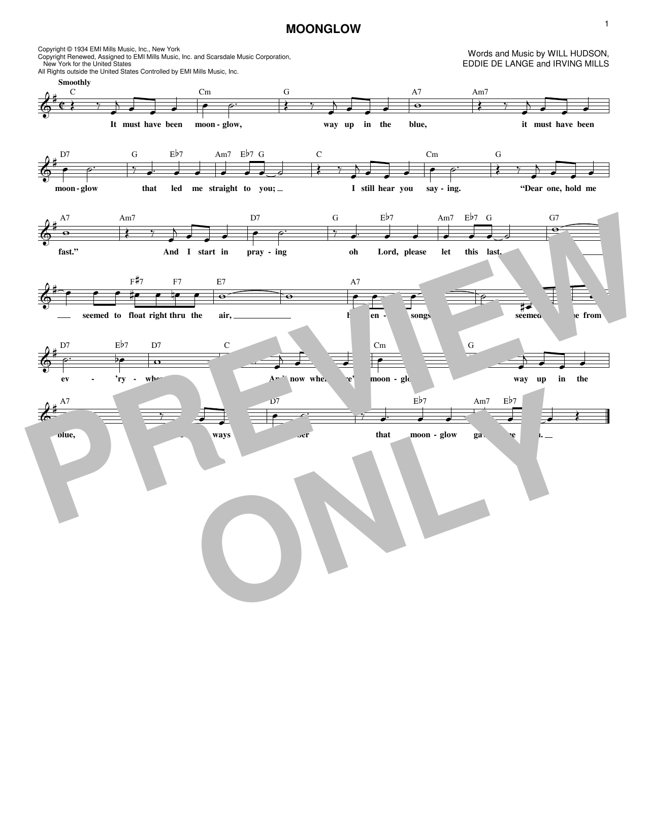 Download Will Hudson, Eddie DeLange and Irving Mills Moonglow Sheet Music and learn how to play Lead Sheet / Fake Book PDF digital score in minutes