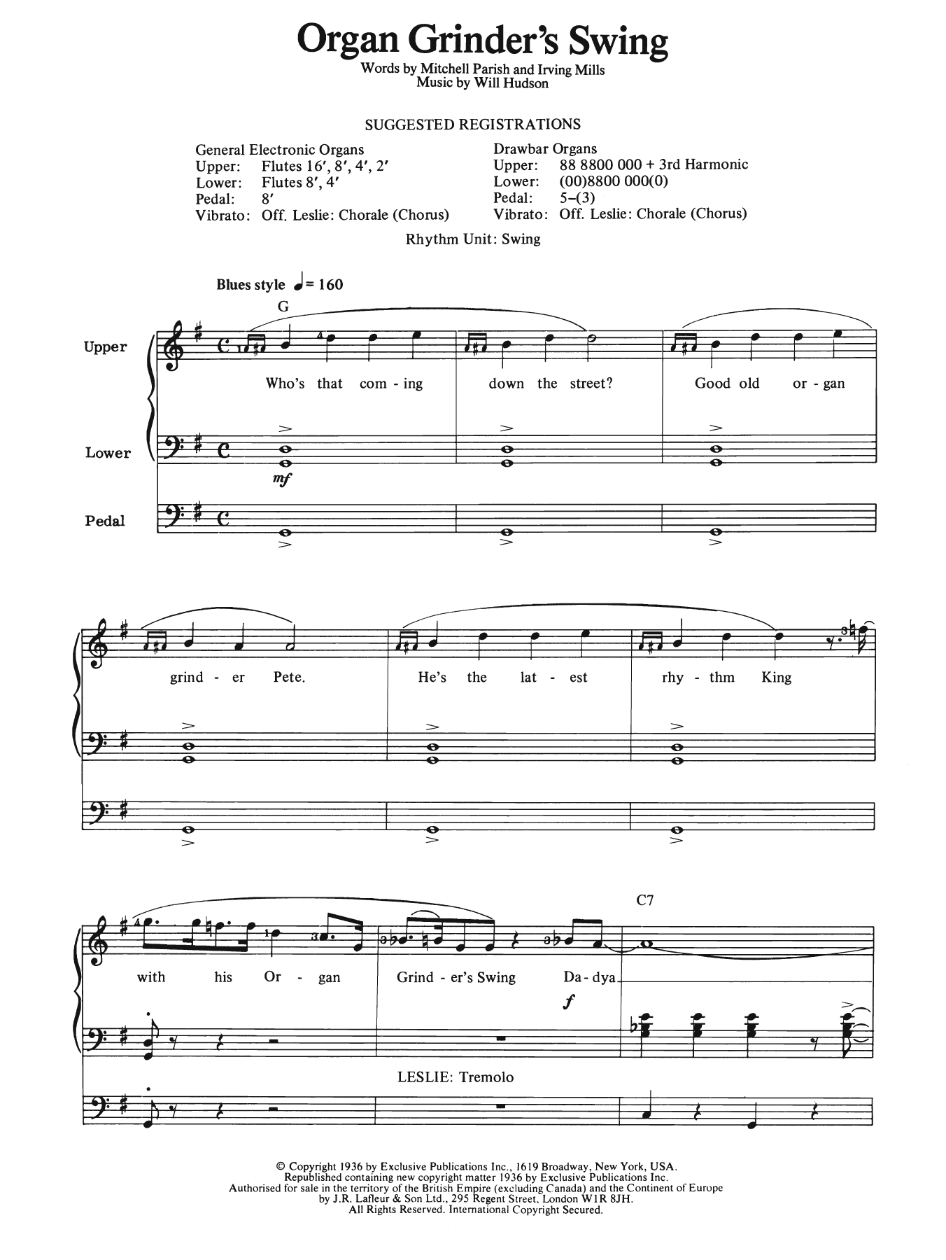 Download Will Hudson Organ Grinder's Swing Sheet Music and learn how to play Organ PDF digital score in minutes