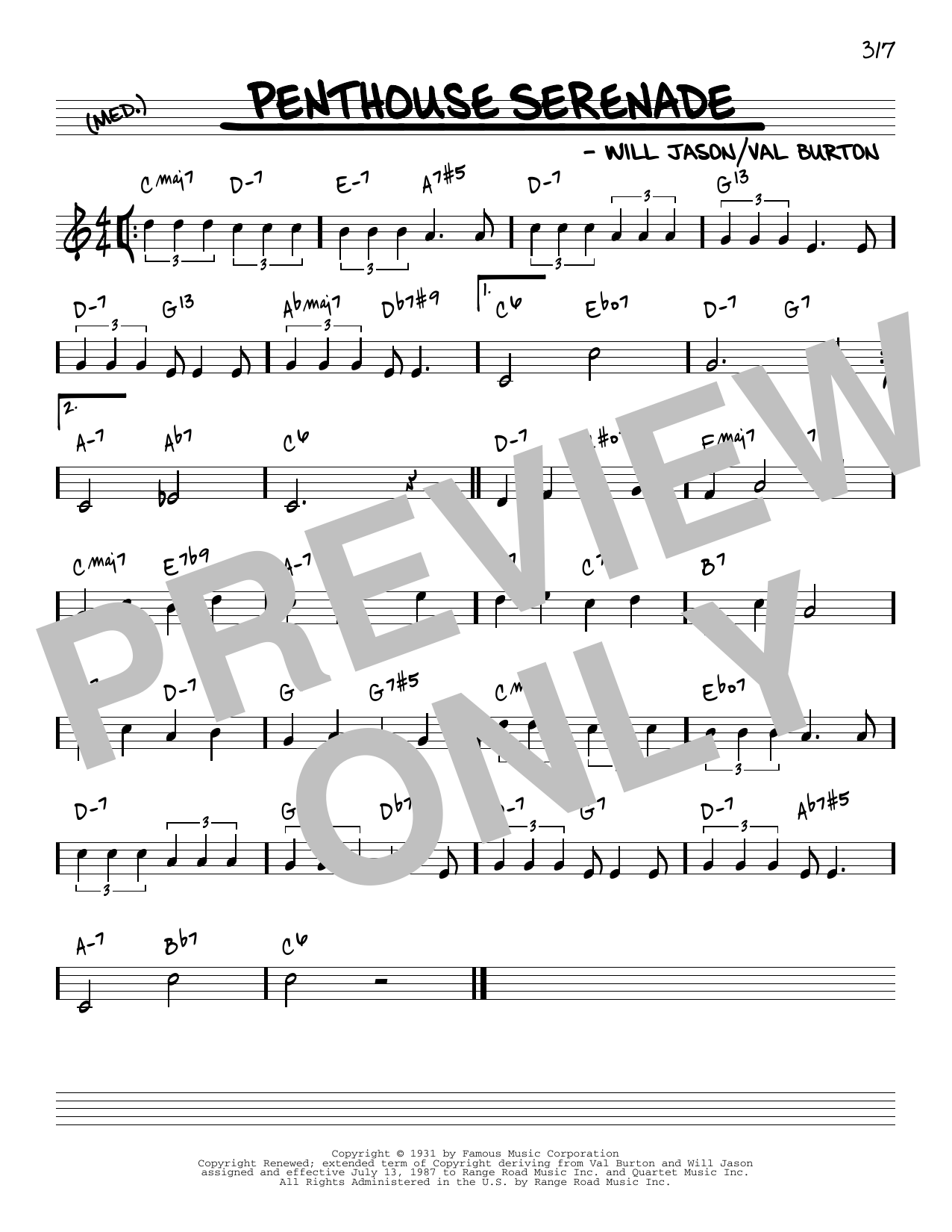 Download Will Jason Penthouse Serenade [Reharmonized version] (arr. Jack Grassel) Sheet Music and learn how to play Real Book – Melody & Chords PDF digital score in minutes