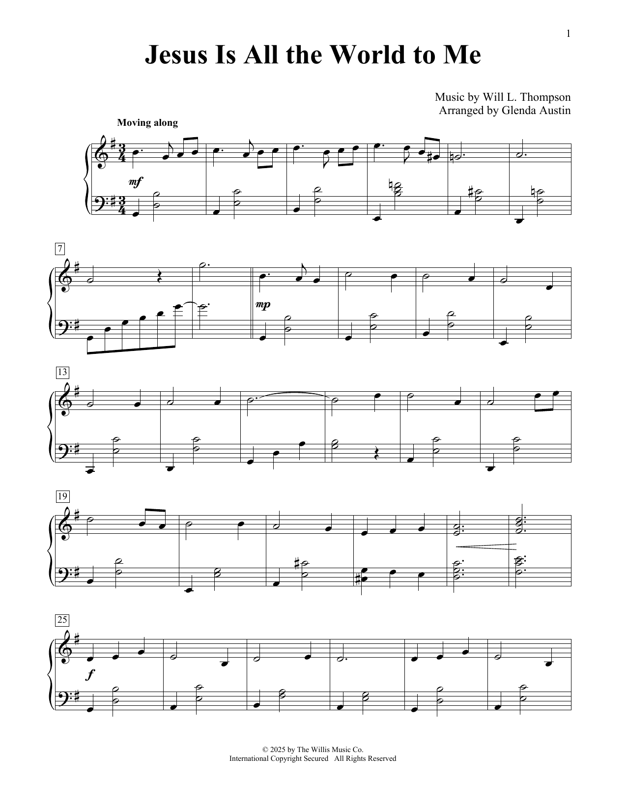 Download Will L. Thompson Jesus Is All The World To Me (arr. Glenda Austin) Sheet Music and learn how to play Educational Piano PDF digital score in minutes