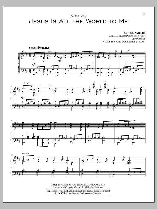 Download Will L. Thompson Jesus Is All The World To Me Sheet Music and learn how to play Piano PDF digital score in minutes