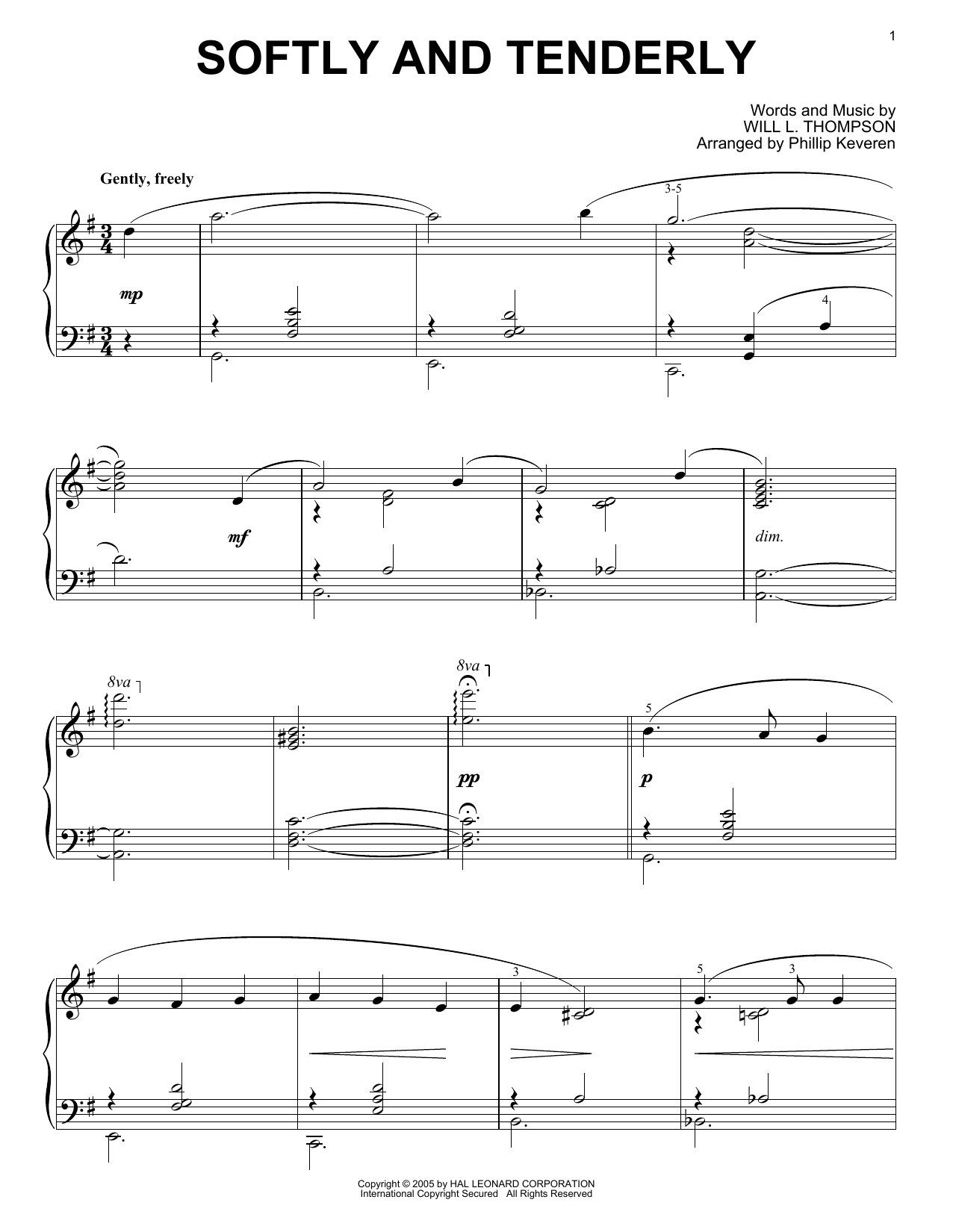 Download Will L. Thompson Softly And Tenderly [Jazz version] (arr. Phillip Keveren) Sheet Music and learn how to play Piano Solo PDF digital score in minutes