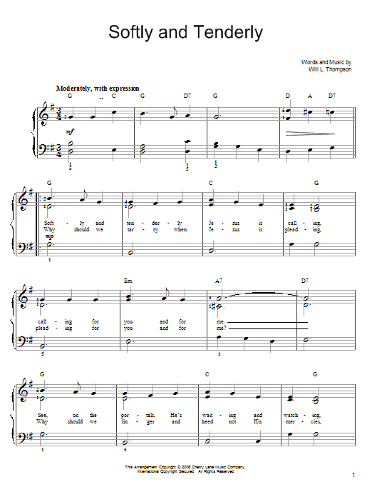 Download Will L. Thompson Softly And Tenderly Sheet Music and learn how to play ChordBuddy PDF digital score in minutes