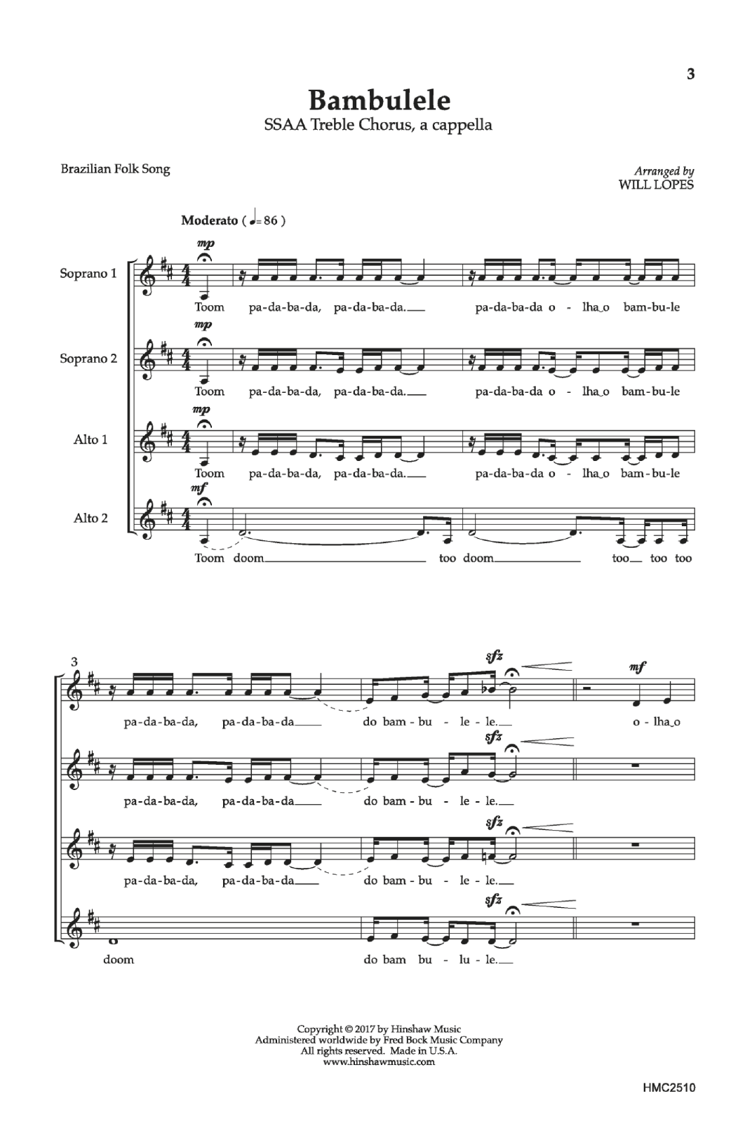 Download Will Lopes Bambulele Sheet Music and learn how to play Choral PDF digital score in minutes