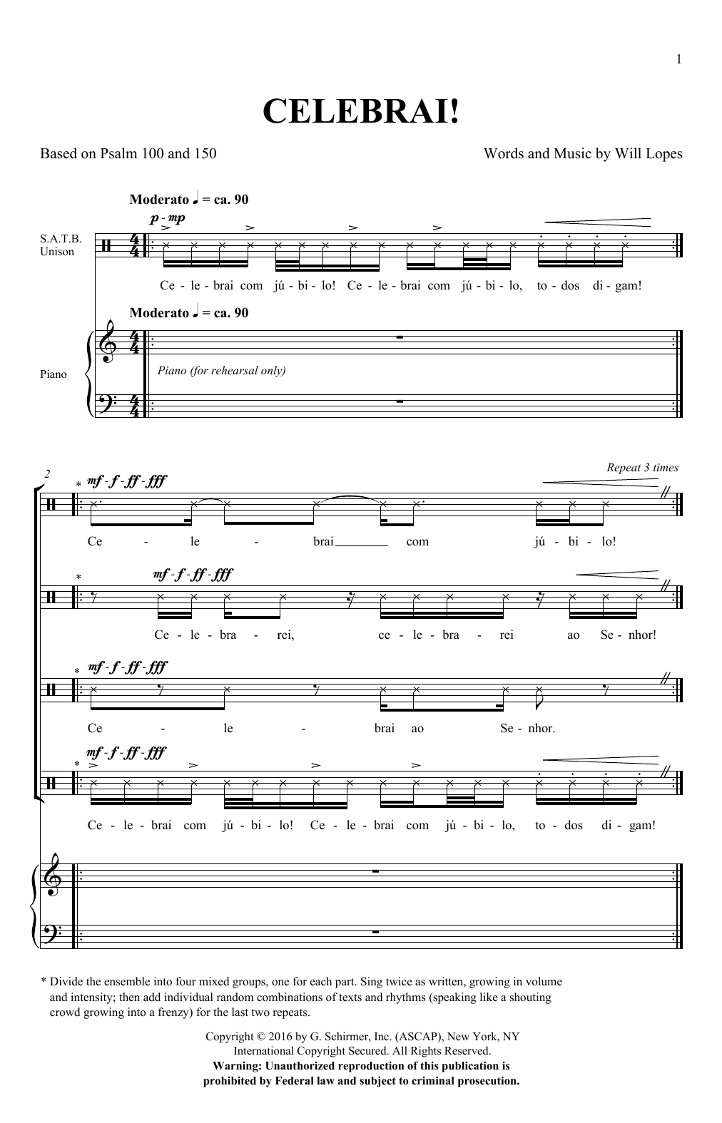 Download Will Lopes Celebrai Sheet Music and learn how to play SATB PDF digital score in minutes