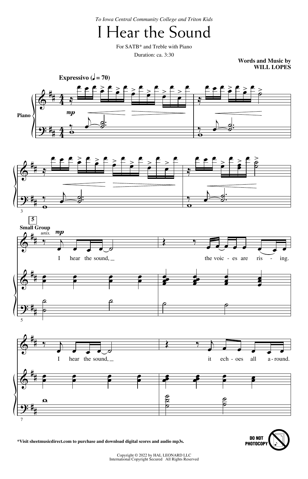Download Will Lopes I Hear The Sound Sheet Music and learn how to play SATB Choir PDF digital score in minutes