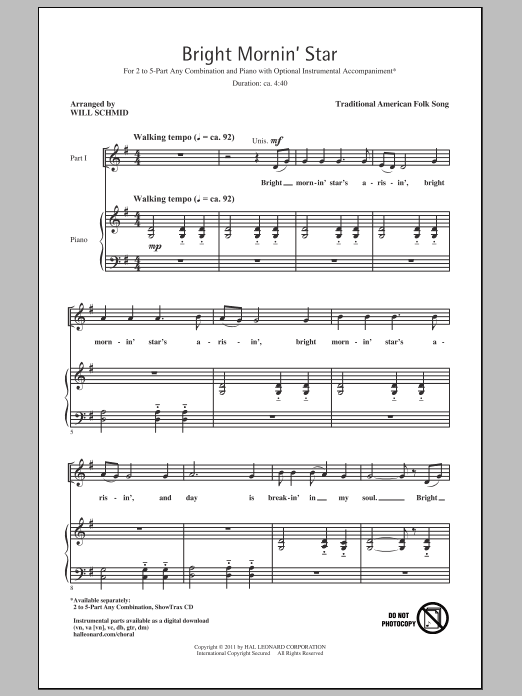 Download Will Schmid Bright Mornin' Star Sheet Music and learn how to play 2-Part Choir PDF digital score in minutes