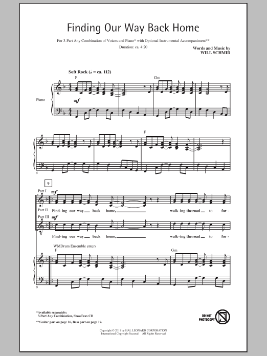 Download Will Schmid Finding Our Way Back Home Sheet Music and learn how to play 3-Part Mixed PDF digital score in minutes
