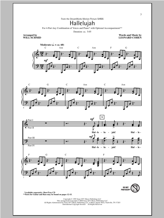 Download Leonard Cohen Hallelujah (arr. Will Schmid) Sheet Music and learn how to play 4-Part PDF digital score in minutes